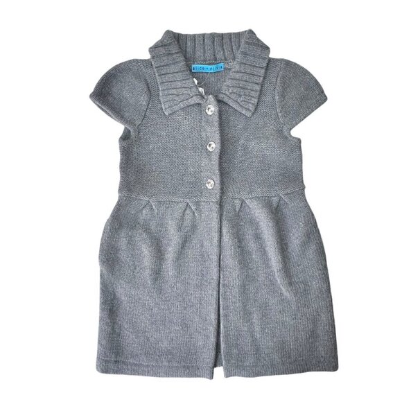 NEW ALICE OLIVIA Sweater Dress Girl’s Sz.5-6 Gray Angora Knit Front Buttons - Picture 10 of 11